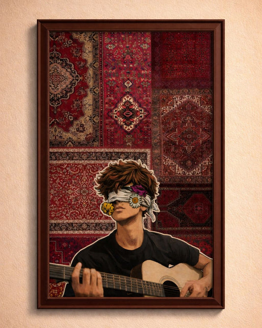 Vintage Persian Carpet Aesthetic Poster Artistic Guitar Wall Decor
