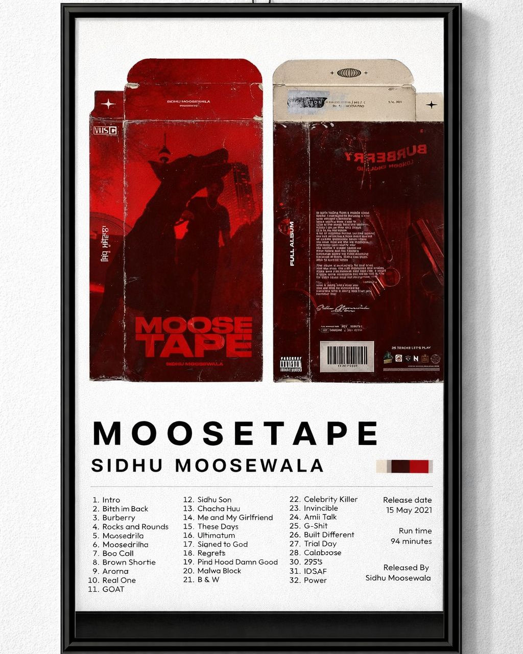 Moosetape Album Poster – Sidhu Moose Wala Inspired Music Wall Art (Framed)